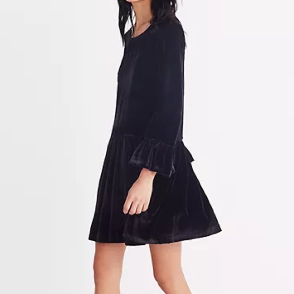 Madewell black velvet drop waist bell dress P - Picture 3 of 11
